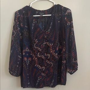 Paraphrase Dark Blue and Red Paisley Blouse